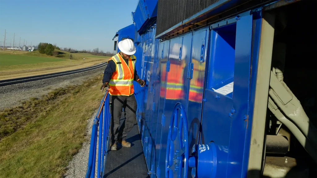 Worker on locomotive